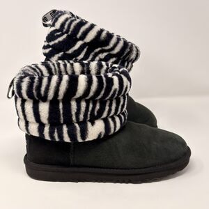 UGG Kids Fluff Mini Quilted Zebra Boots - Black/White - Size 5 - Sheepskin Rare